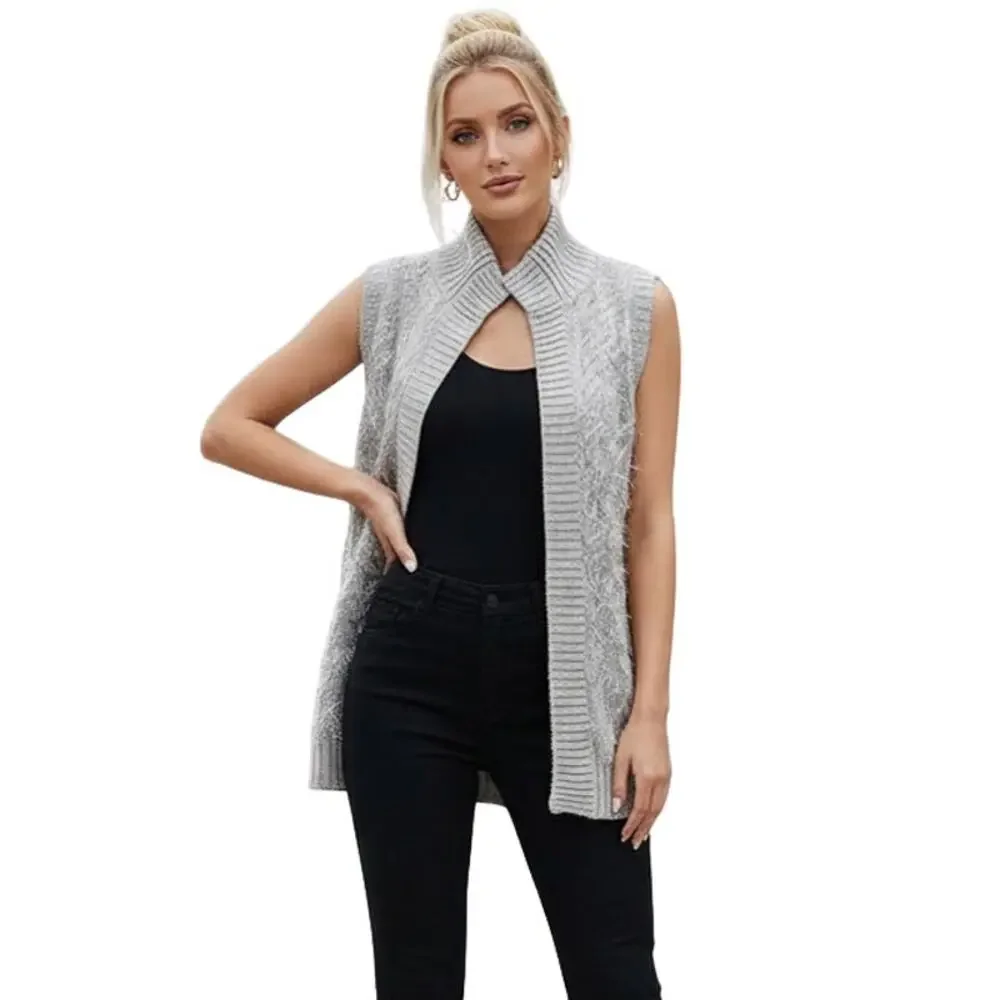 Rachel Roy Beige Eyelash Knit Sleeveless Vest, M